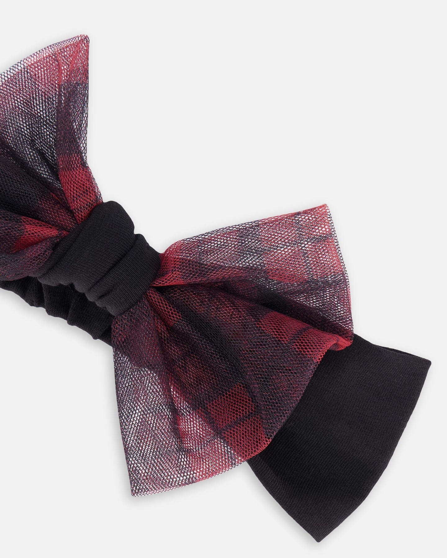 Headband With Tulle Bow Black Buffalo Plaid-3