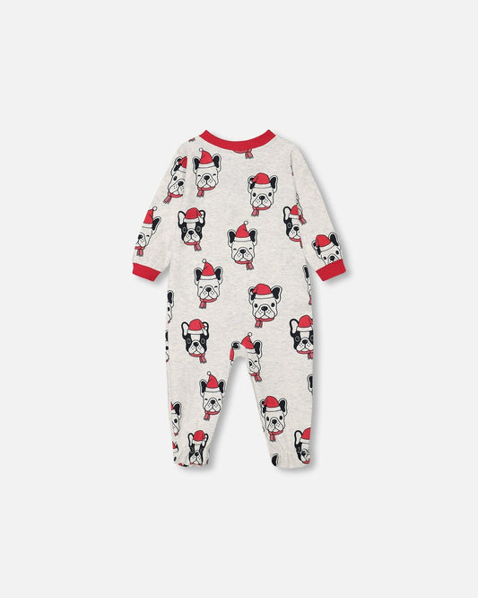 Organic Cotton One Piece Pajama Oatmeal Mix Christmas Dogs Print-1