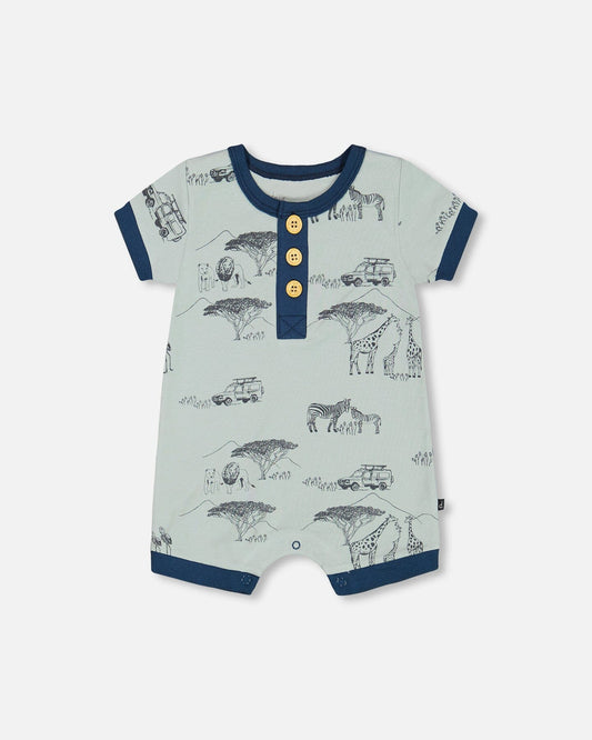 Organic Cotton Romper Sage With Printed Jungle-0