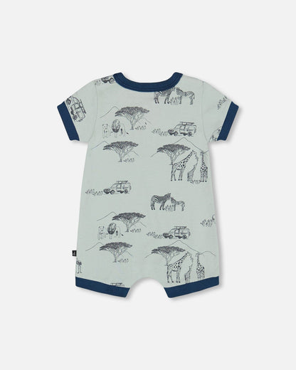 Organic Cotton Romper Sage With Printed Jungle-1