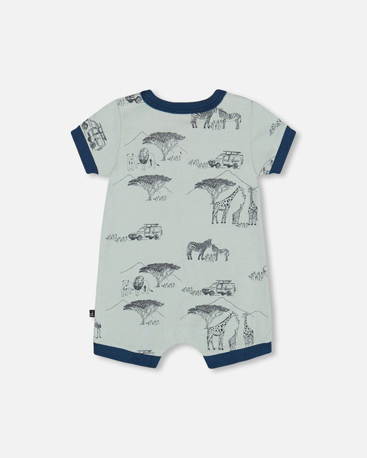Organic Cotton Romper Sage With Printed Jungle-1