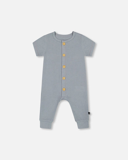 Waffle Cotton Jumpsuit Blue Gray-0