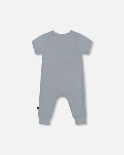 Waffle Cotton Jumpsuit Blue Gray-2