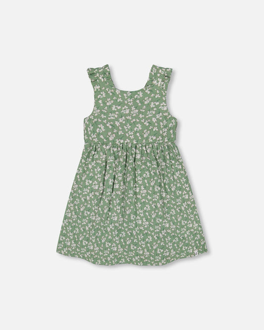 Sleeveless Muslin Dress Green Jasmine Flower Print-0