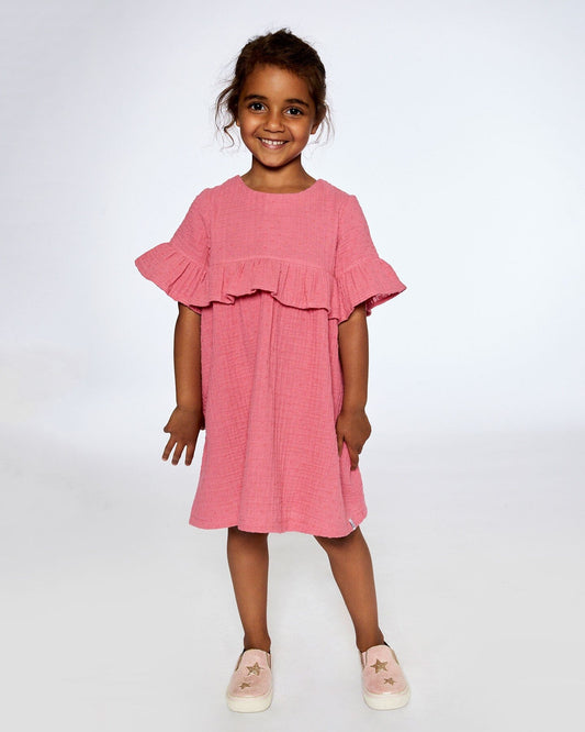 Muslin Dress With Frill Cherry-1