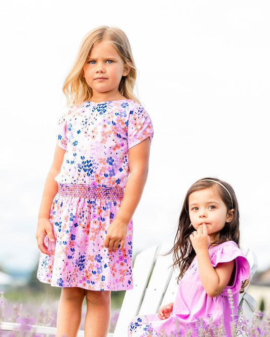 Organic Cotton Dress Lavender Printed Fields Flowers-1