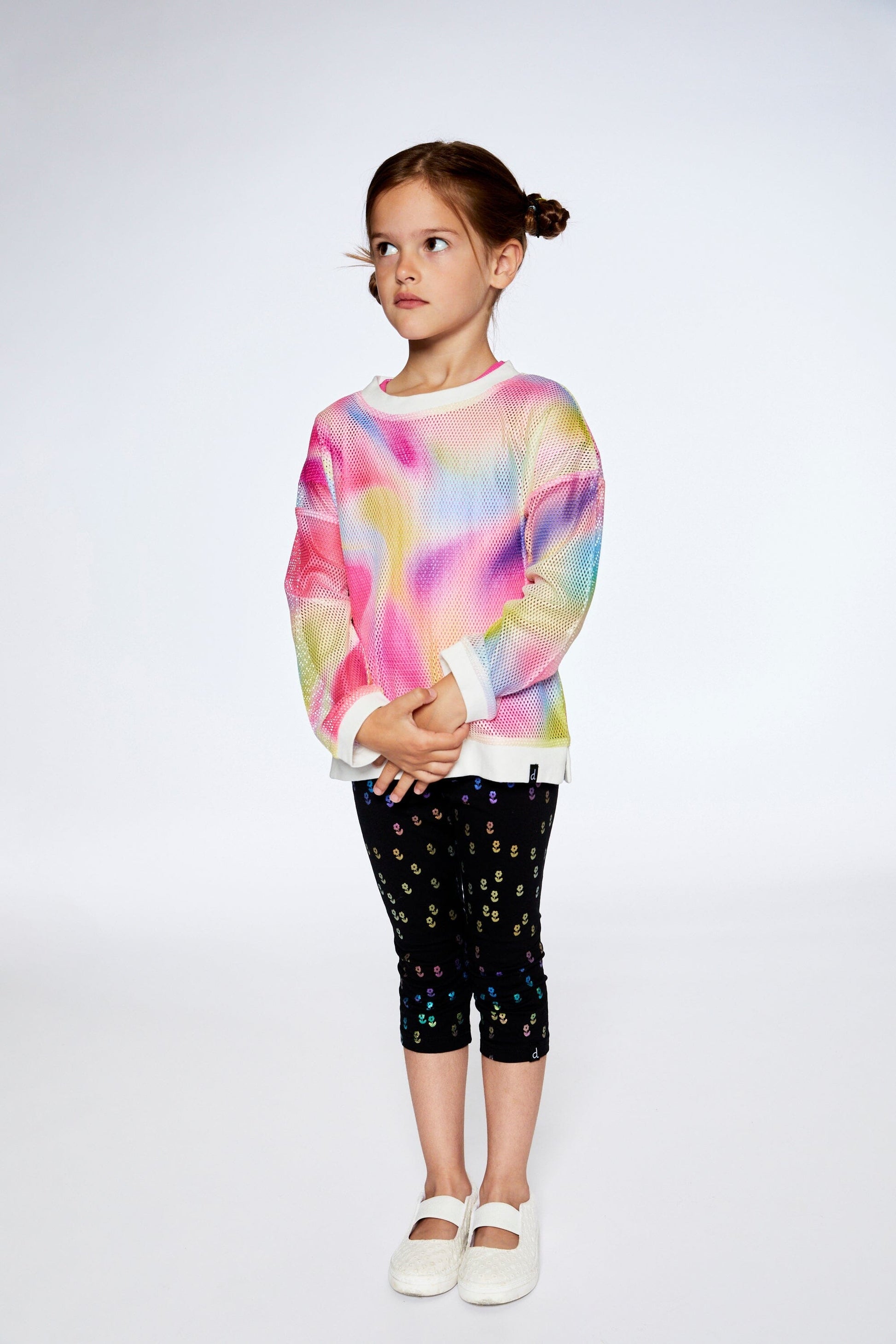 Capri Legging Black With Colored Metallic Flower Print-1
