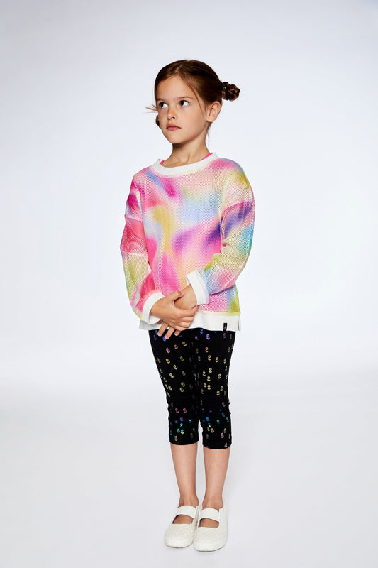 Capri Legging Black With Colored Metallic Flower Print-1