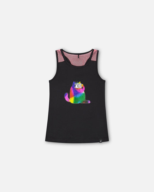 Organic Cotton Tank Top With Mesh Back Black-0