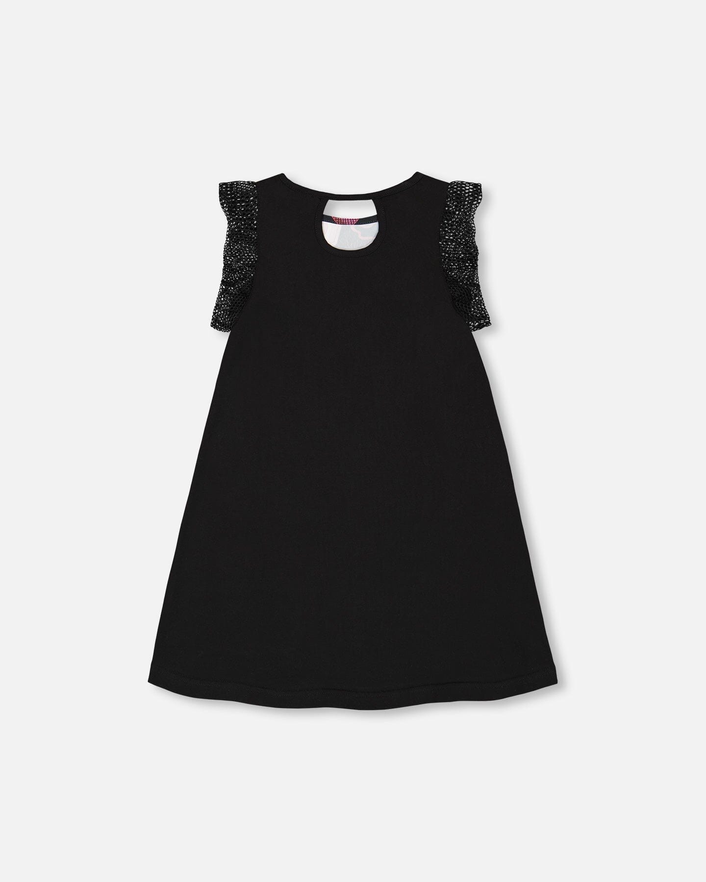 Printed Dress With Mesh Sleeves Black-2