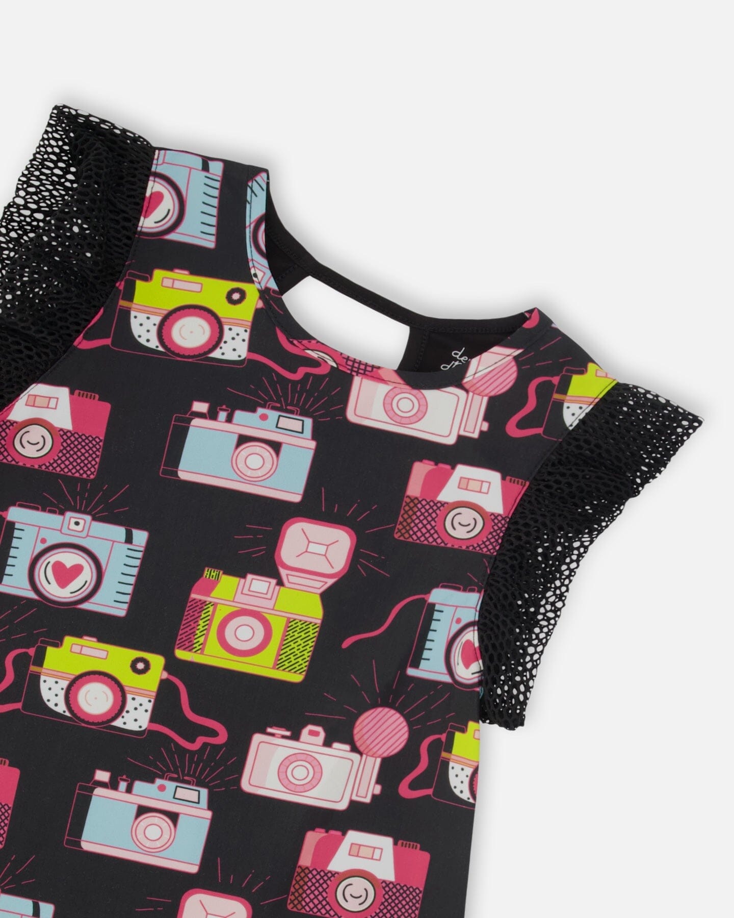 Printed Dress With Mesh Sleeves Black-3