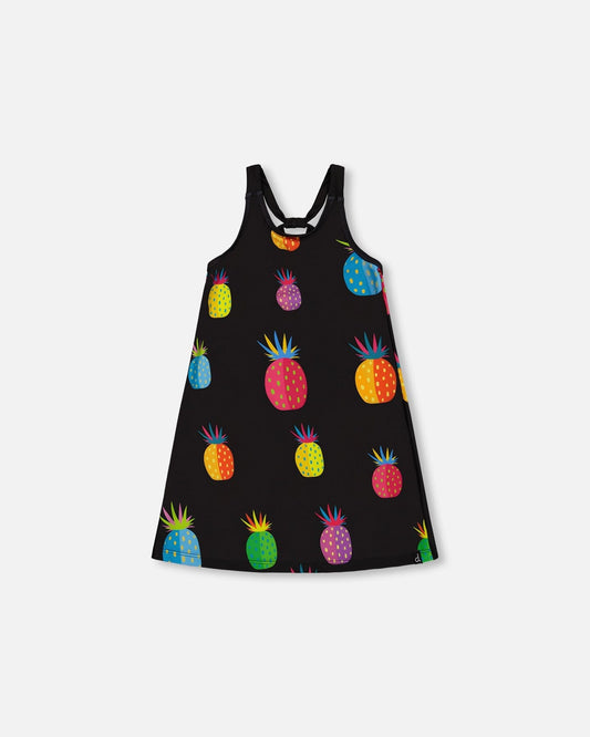 Beach Dress Black Printed Pineapples-0