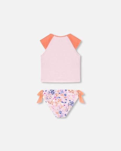 Two Piece Rashguard Swimsuit Lavender Printed Fields Flowers-2