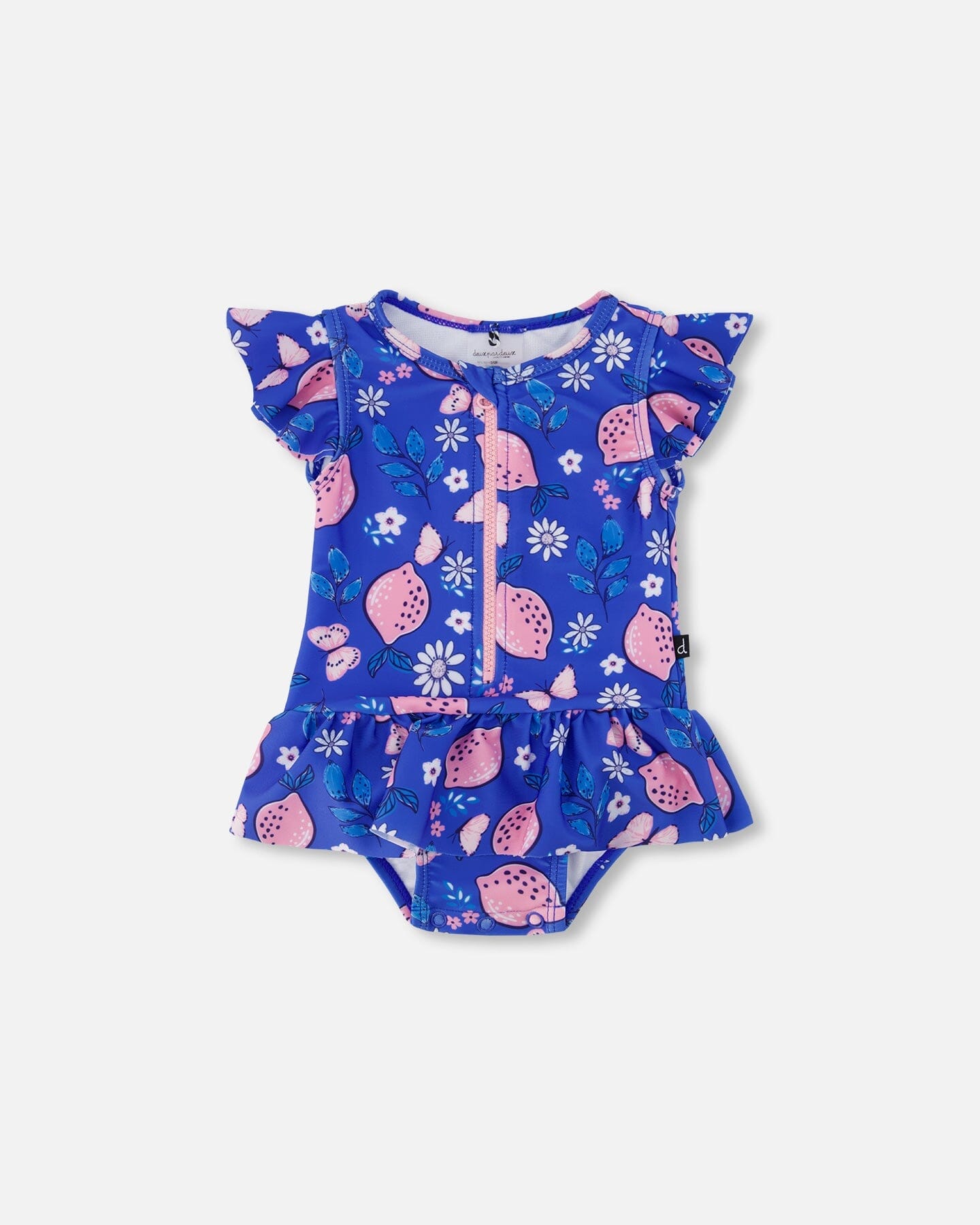 One Piece Swimsuit Royal Blue Printed Pink Lemon-0
