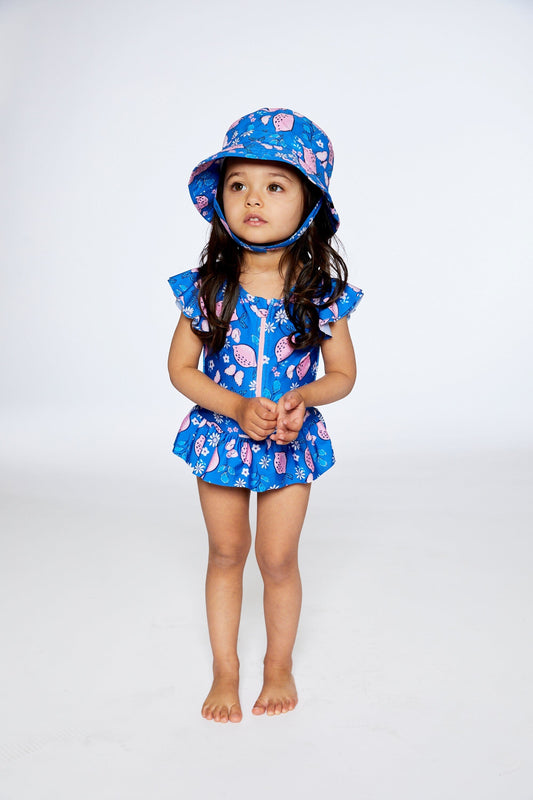 One Piece Swimsuit Royal Blue Printed Pink Lemon-1
