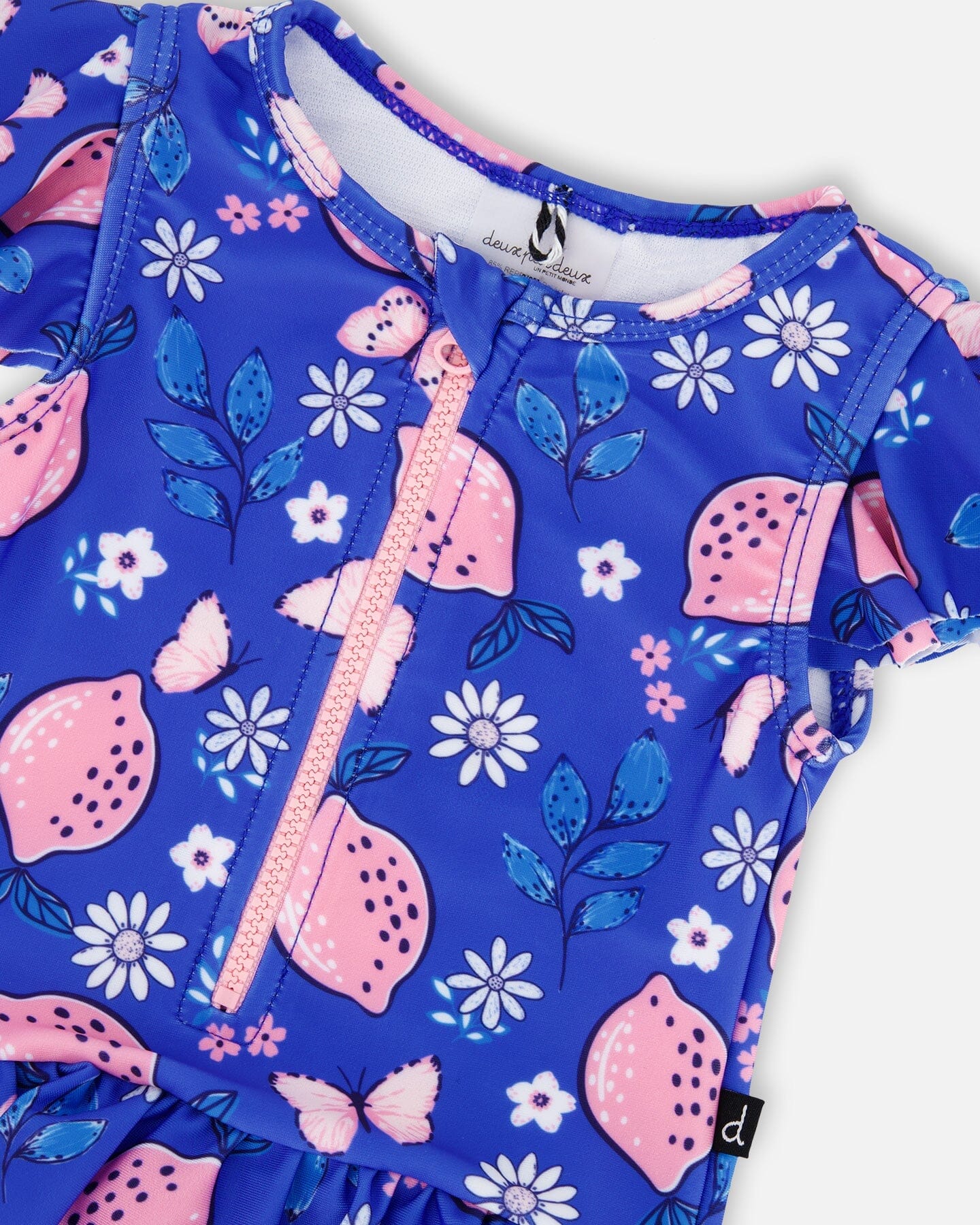One Piece Swimsuit Royal Blue Printed Pink Lemon-3