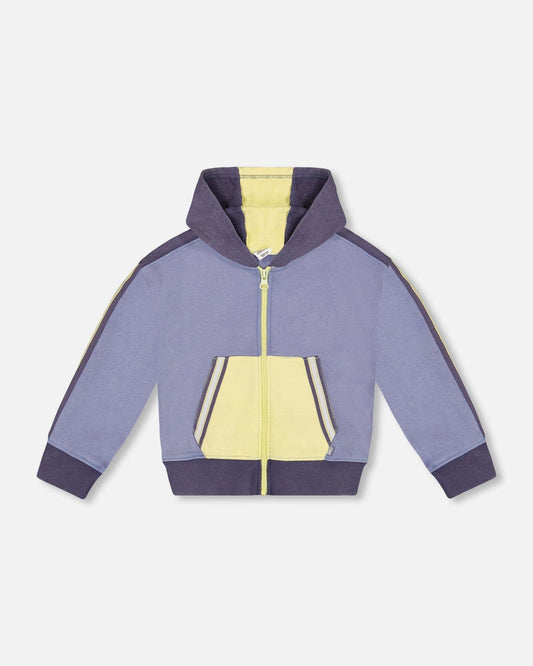 French Terry Hooded Cardigan Blue And Lime-0