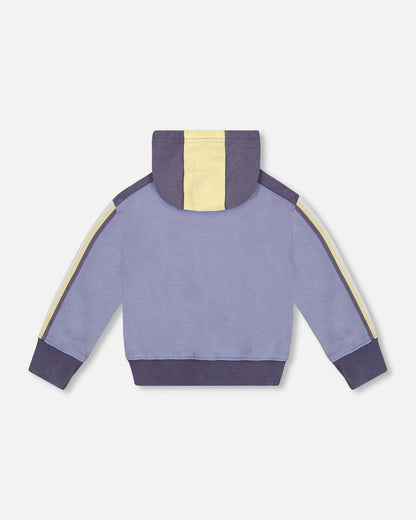 French Terry Hooded Cardigan Blue And Lime-2