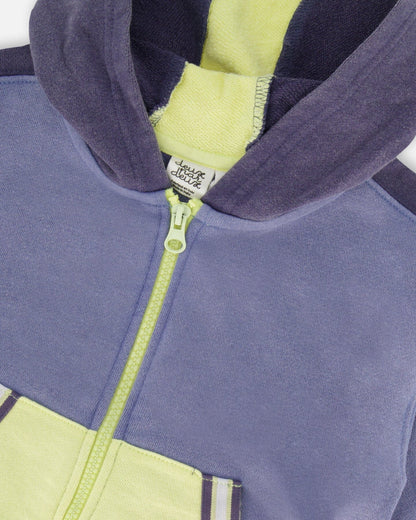 French Terry Hooded Cardigan Blue And Lime-3