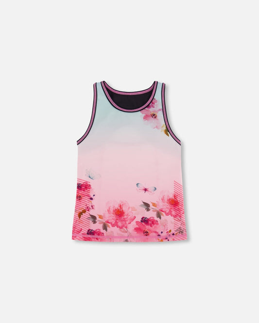 Athletic Tank Gradient Pink Printed Big Flowers-0