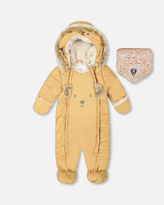 One Piece Baby Bear Face Snowsuit Doe Designed For Car Seat-0