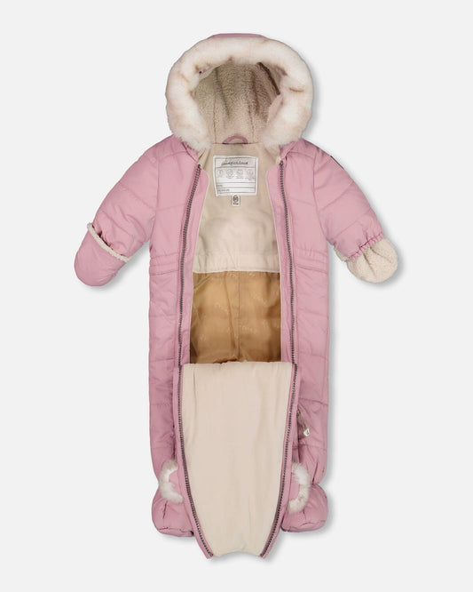 One Piece Baby Bear Face Snowsuit Orchid Designed For Car Seat-1