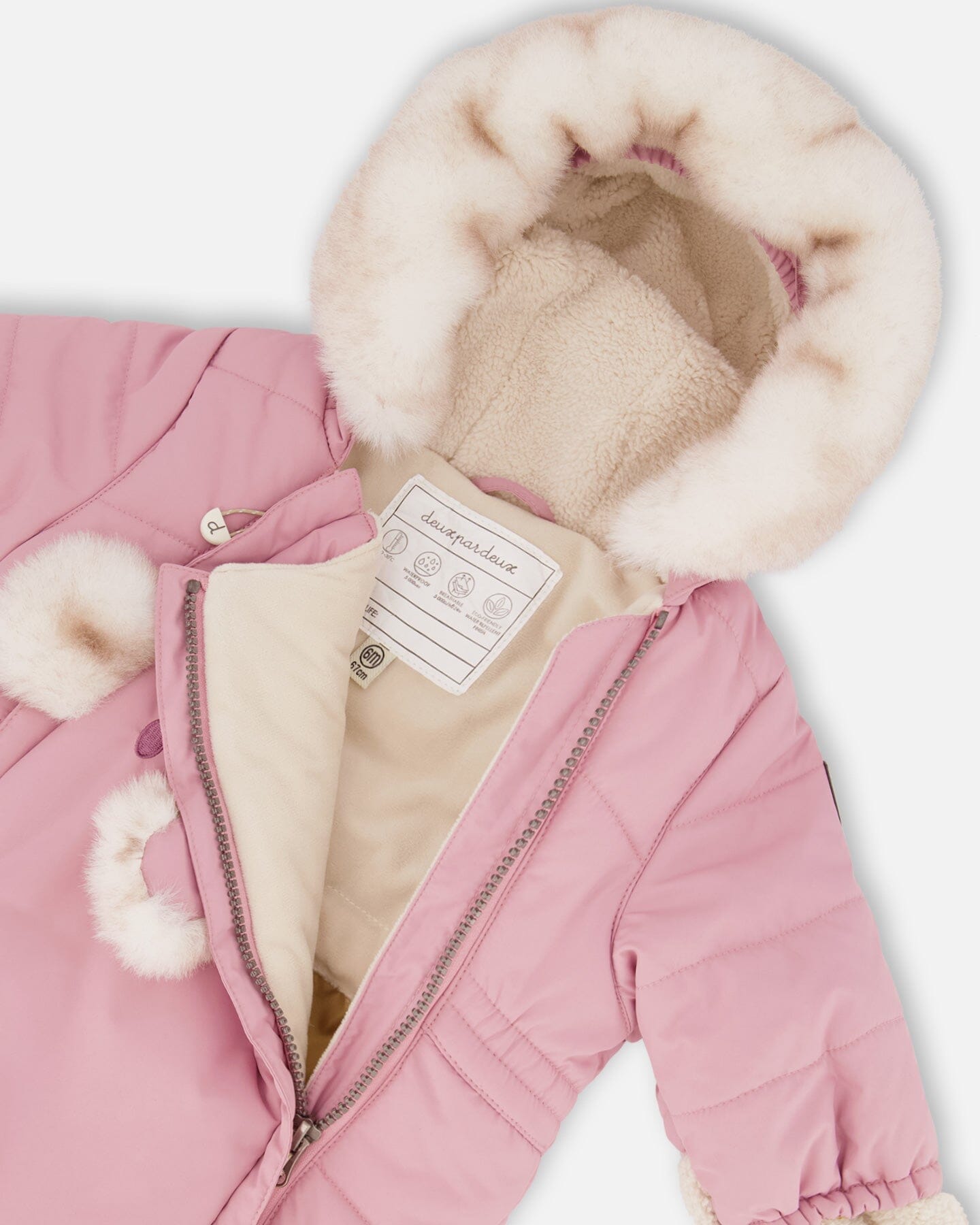 One Piece Baby Bear Face Snowsuit Orchid Designed For Car Seat-3