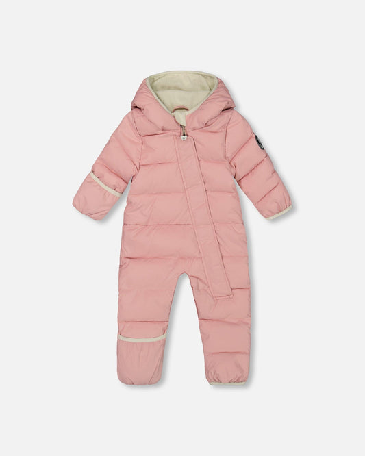 One-Piece Compressible Snowsuit Pink For Baby Designed For Car Seat-0