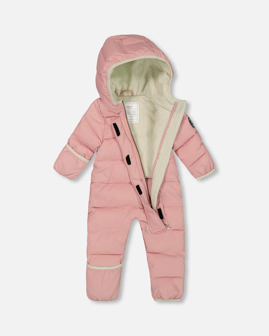One-Piece Compressible Snowsuit Pink For Baby Designed For Car Seat-1