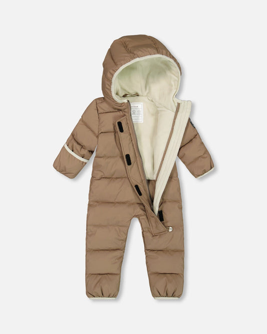 One-Piece Compressible Snowsuit Coffee For Baby Designed For Car Seat-1