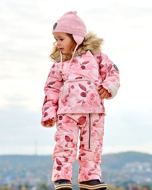 One Piece Baby Hooded Snowsuit Printed Roses Designed For Car Seat-1
