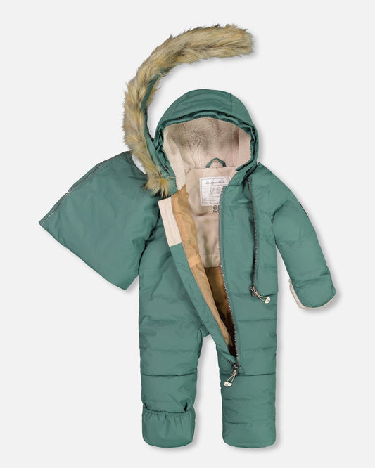 One Piece Baby Hooded Snowsuit Silver Pine Designed For Car Seat-1