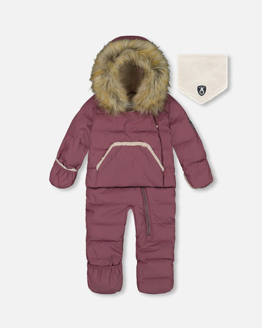 One Piece Baby Hooded Snowsuit Dark Purple Designed For Car Seat-0