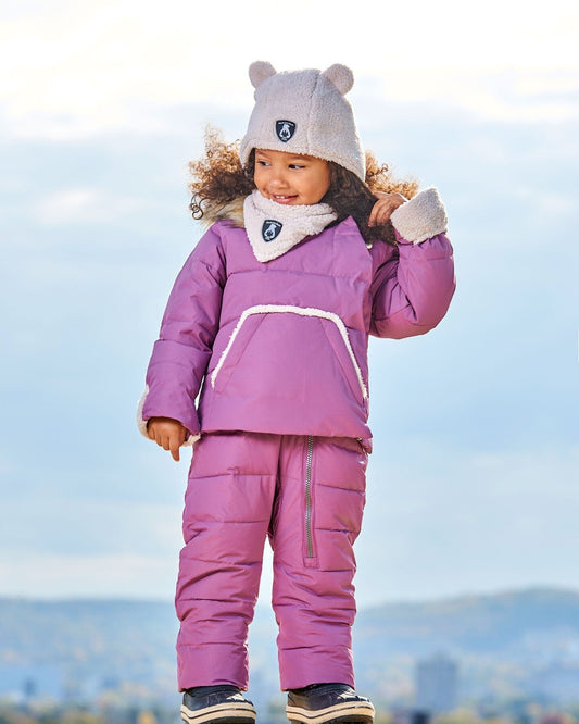 One Piece Baby Hooded Snowsuit Dark Purple Designed For Car Seat-1