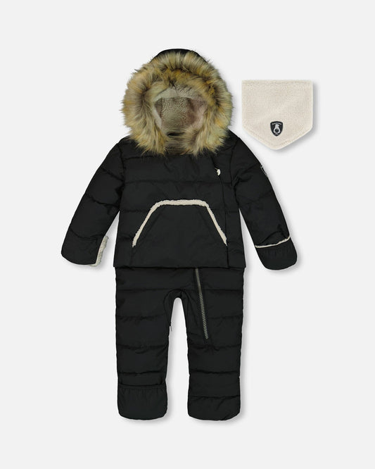 One Piece Baby Hooded Snowsuit Black Designed For Car Seat-0