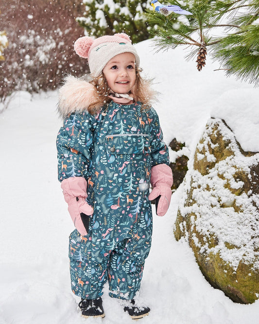 One Piece Baby Snowsuit Sage Printed Woodland Animals Designed For Car Seat-1