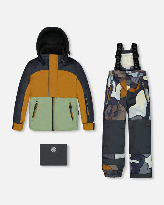 Two Piece Snowsuit Colorblock And Print Camo Dark Gray-0