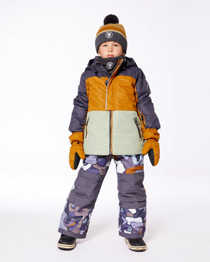 Two Piece Snowsuit Colorblock And Print Camo Dark Gray-1