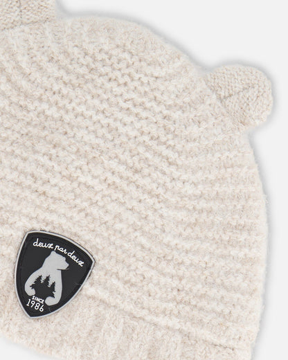 Knit Hat With Ears Off White-3