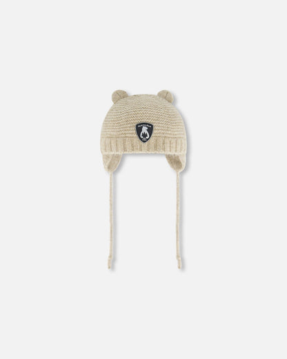 Knit Hat With Ears Beige-0