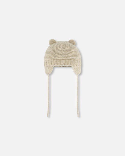 Knit Hat With Ears Beige-2