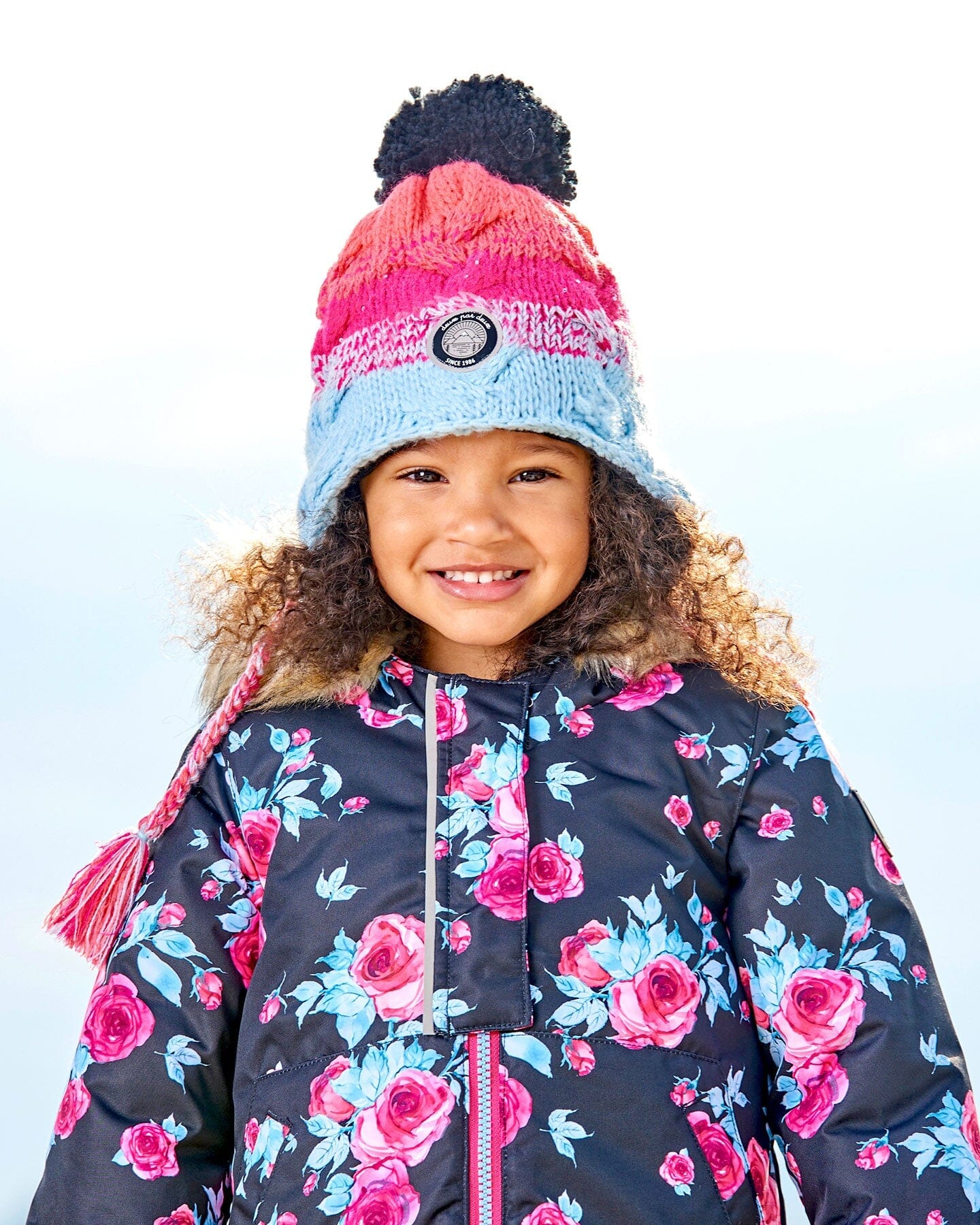 Peruvian Knit Hat Gradient Blue, Coral And Fuschia-2