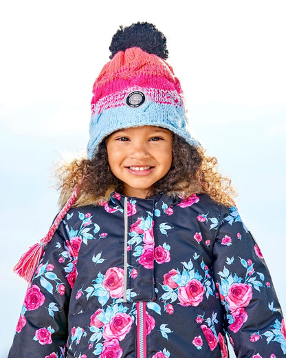 Peruvian Knit Hat Gradient Blue, Coral And Fuschia-2