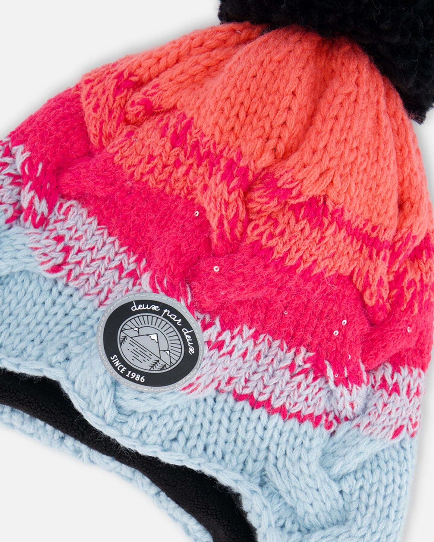 Peruvian Knit Hat Gradient Blue, Coral And Fuschia-4