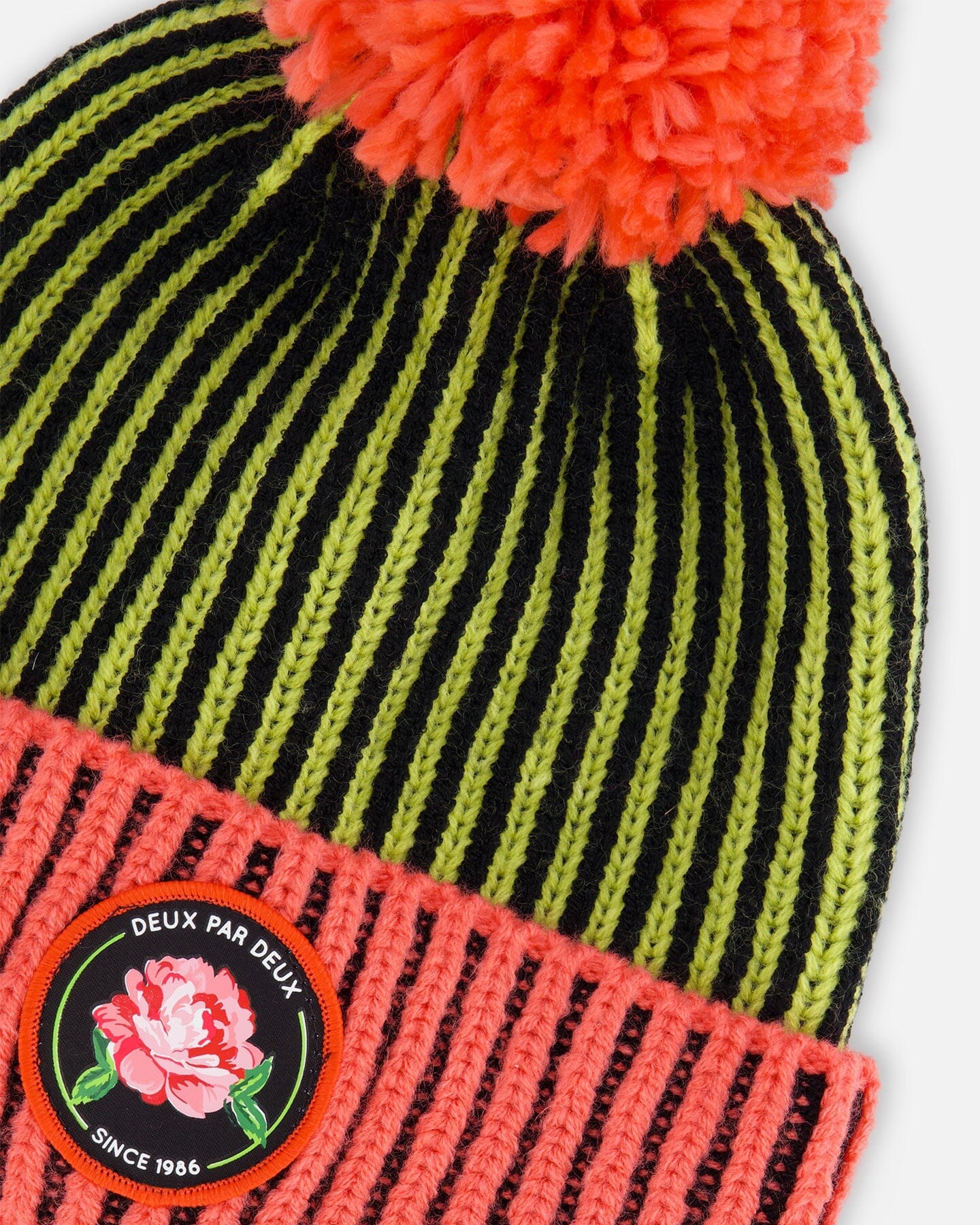 Knit Hat Black, Lime And Coral-3