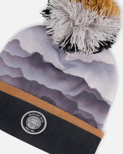 Knit Hat Gray With Mountains-3