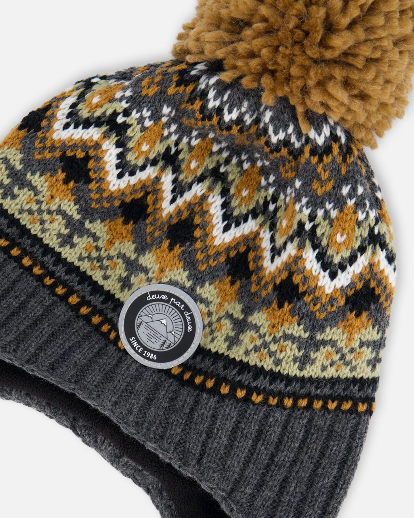 Peruvian Knit Hat Grey And Brown Jacquard-4