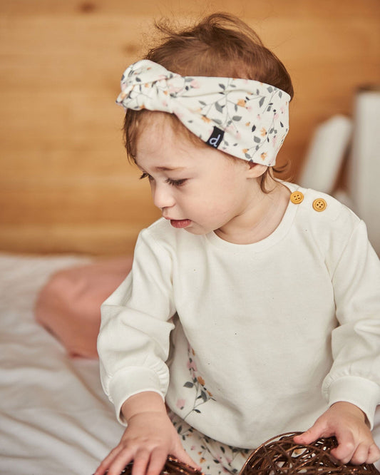 Organic Cotton Printed Headband Cream With Flowers-1
