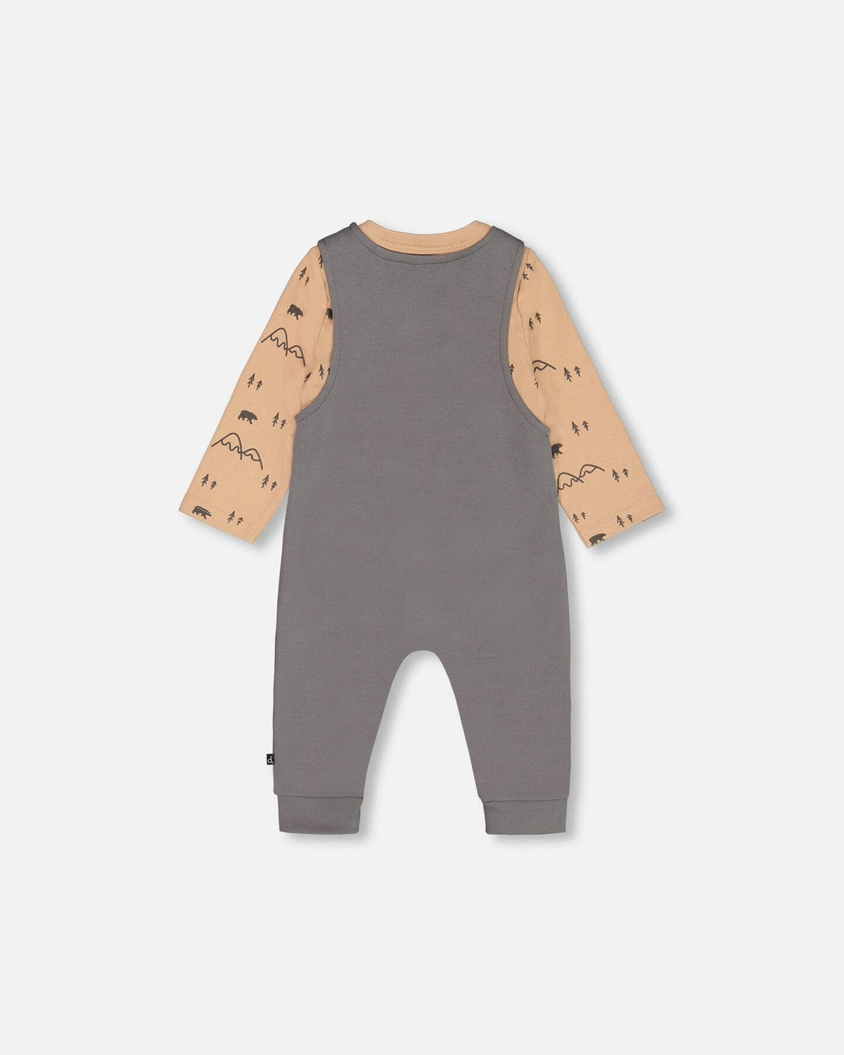 Organic Cotton Printed Onesie And Overall Set Dark Gray With Mountains-1