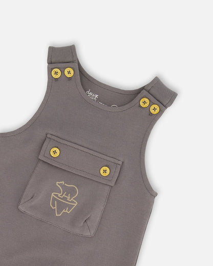 Organic Cotton Printed Onesie And Overall Set Dark Gray With Mountains-3